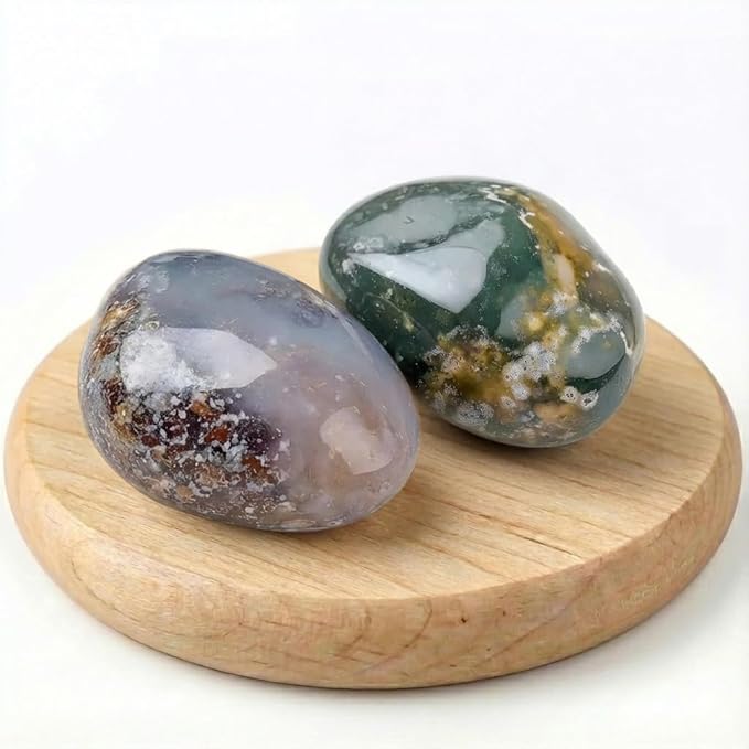Polished Ocean Jasper Crystal Stones - 2 Pcs of 1.2" Worry Stone for Anxiety, Pocket Palm Stone Super Large Handpicked Natural Tumbled Gemstones for Meditation, Reiki, Chakra Healing, Home Decor