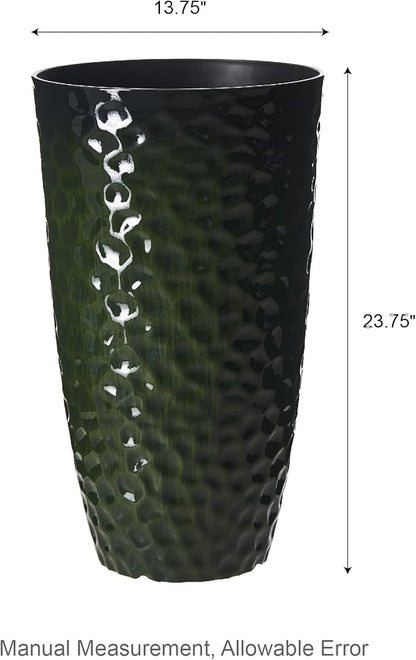 Glitzhome Set of 2 Tall Plastic Planters 23.75"H Eco-Friendly Honeycomb Textured Outdoor Indoor Garden Pots for Porch Patio, Large Modern Deck Plant Container with Easy Knock-out Drainage Holes, Green