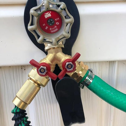 Hooshing Brass Garden Hose Splitter 3/4" GHT Hose Y Splitter 2 Valves Water Hose Faucet Adapters with Washers