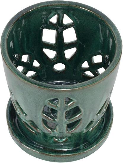W&W Orchid Pot with Holes and Saucer for Repotting, Green Mix, 5.5 Inches