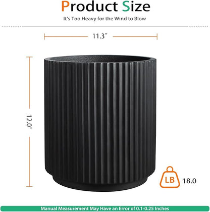 Round Concrete Planter Outdoor Indoor, Large Cement Plant Pots for Flowers (Vertical Black, 12 inch)