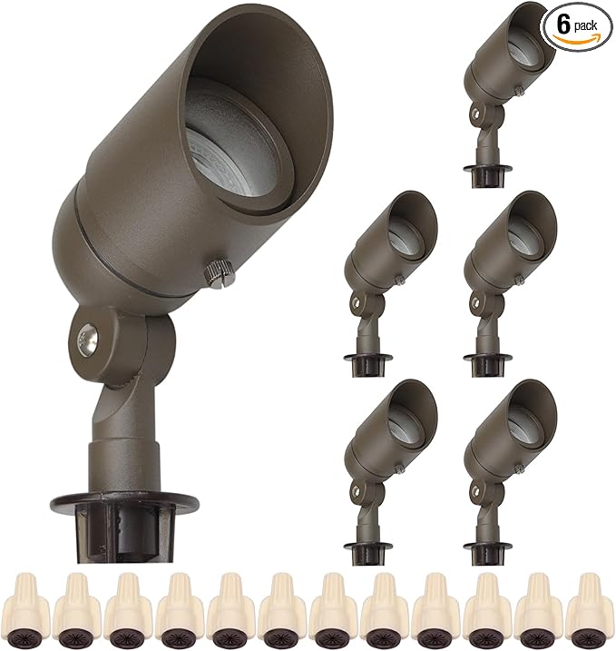 Lumina Lighting® 5W Landscape Lighting 12V Landscape Lights Low Voltage Landscape Spotlights Warm White Waterproof Outdoor Replaceable LED Bulb for Garden,Lawn,Porch,Patio and Yard (Bronze) (6-Pack)