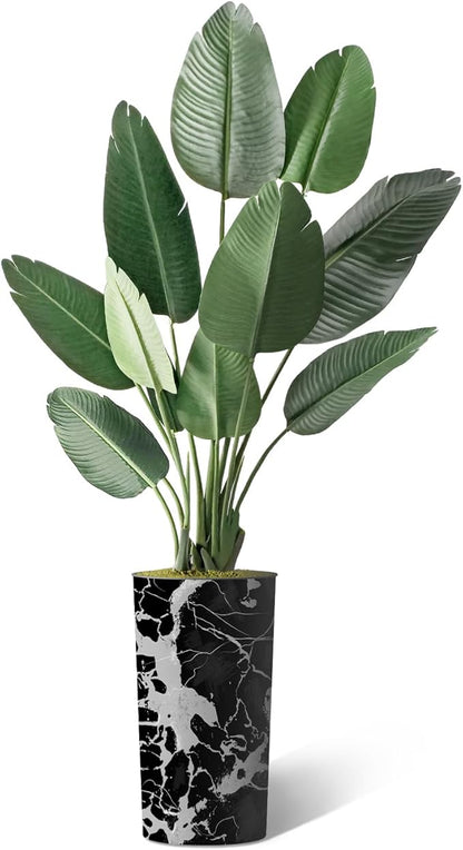Artificial Tree in Modern Marble Effect Planter, Fake Bird of Paradise Silk Tree for Indoor and Outdoor Home Decoration - 67" Overall Tall (Plant Pot Plus Tree)