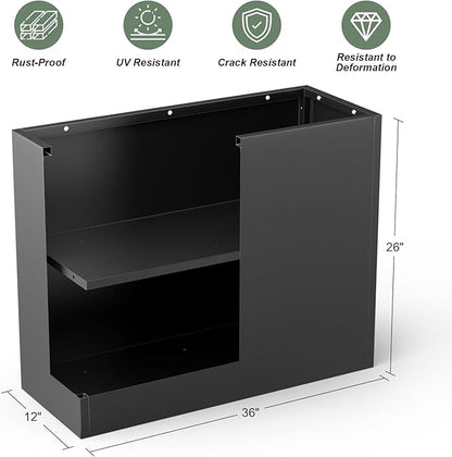 Metal Large Planter Box 36" L x 12" W x 26" H, Heavy Duty Tall Rectangle Outdoor Planter Box with Removable Insert Shelves for Porch, Garden, Patio, Yard (Black)