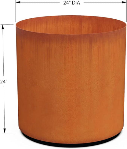 Plantercraft Large Round Planters for Outdoor Plants | 24 Inch Corten Steel Planter for Modern Patio, Deck & Entryway | Heavy Duty Metal Pot for Trees