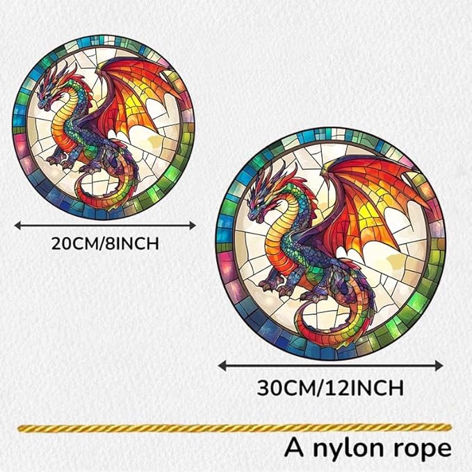 Acrylic Stained Window Hanging Dragon Acrylic Decoration for Indoor Outdoor Home Bar Office Garden Plastic Ornament Decor 12x12 Inch