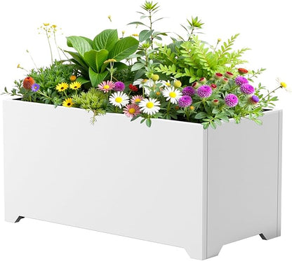 Metal Large Rectangular Planter 32" L x 15" W x 15" H,- Long Planter Box with 6 Drainage Holes & Raised Bottom, White Planter Boxes Outdoor Modern Design for Patio, Garden, Porch