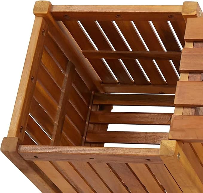 vidaXL Patio Bench with Integrated Flower Planters, Solid Acacia Wood, Light Oil Finish, Weather-Resistant, Ideal for Outdoor Garden, Patio, or Deck