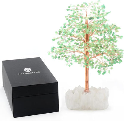 Green Aventurine with Crystal Quartz Base,Gemstone Crystal Tree of Life,Feng Shui Decor Bonsai Money Tree,Healing Crystals Positive Energy-Good Luck Spiritual Gift10''-11''