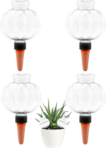 4 Pcs Plant Self Watering Globes, 17oz Large Plastic Water Bulbs Top Fill Watering Globes Slow Release Terracotta, Water Spikes Stakes for Indoor and Outdoor Plants (Clear)
