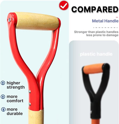 Drain Spade Shovel, Garden Drain Spade, Trenching Shovel, Woode D-Handle, Steel Y-Grip, 45 Inch Spade for Digging Transplanting & Edging (Red)