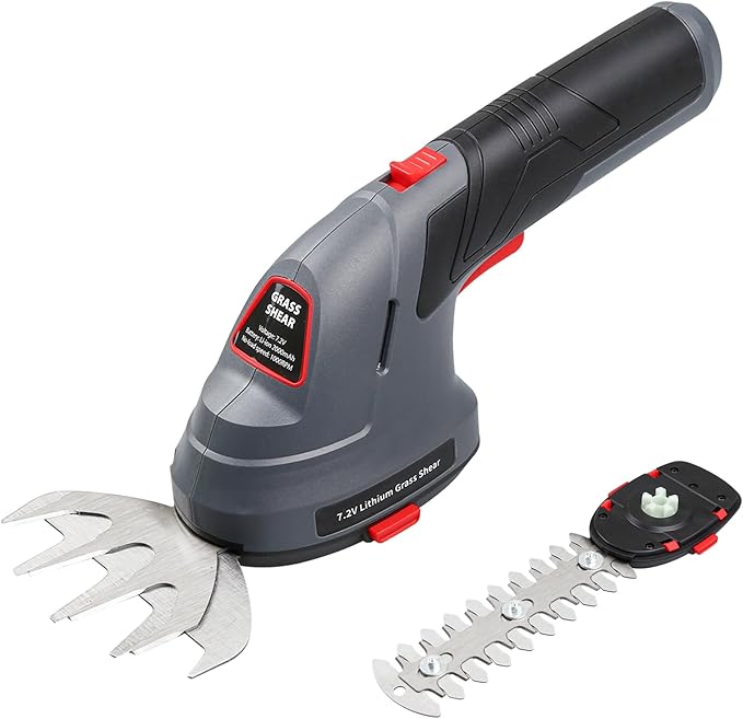 Cordless Grass Shear & Hedge Trimmer, 2 in 1 Handheld Bush Trimmer, 7.2V Electric Shrub Trimmer/Grass Cutter with Type-C Cable and Rechargeable Lithium-Ion Battery