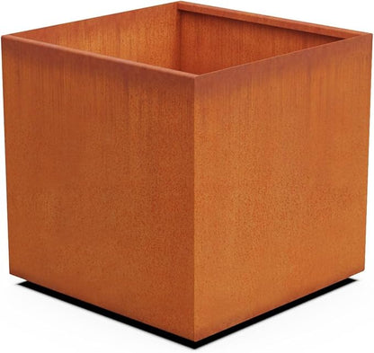 Plantercraft Corten Steel Planter 28" Cube Square Metal Garden Box Outdoor Heavy Duty | Made in USA | Fully Assembled | Commercial Residential | Without Drain Holes