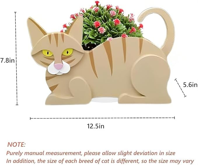 Yellow Cat Planter Plant Pots,Cute Cat Flower Planter,Gifts for Pet Lovers,Unique Animal Plant Pots,Office,Indoor Outdoor Garden Decor(12.5 * 5.6 * 7.8in)