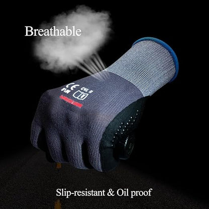 Gasoline Safety Work Gloves Extra Micro-Foam Nitrile Coated-120 Pairs,Endurance Seamless Knit Nylon Spandex,Dots on Palm, Dot Grip Gloves，Work Gloves Men and Women (120, L)