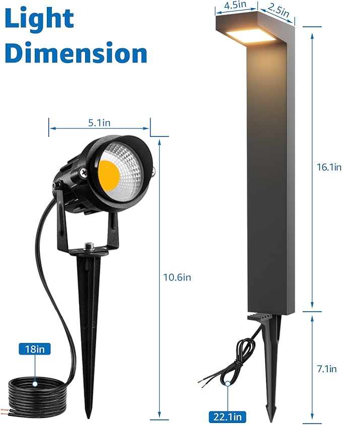 SUNVIE LED Low Voltage Landscape Lighting Kit Outdoor Waterproof Low Voltage Pathway Lights Wired with Spotlights 3000K Modern Outdoor Landscape Lights with Connectors for Path Yard Garden, 12 Pack