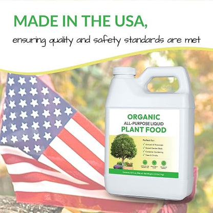 Organic All-Purpose Liquid Plant Food - Use on All Outdoor Plants: Flower Beds, Vegetable Gardens, Container Gardening | Concentrated Liquid Fertilizer Alternative (32oz, 2 Pack, Mixes to 64 Gallons)