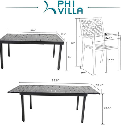 PHI VILLA 9 Piece Outdoor Dining Table Sets, Expandable Rectangular Metal Dining Table and 8 Bistro Metal Chairs for Patio, Deck, Yard