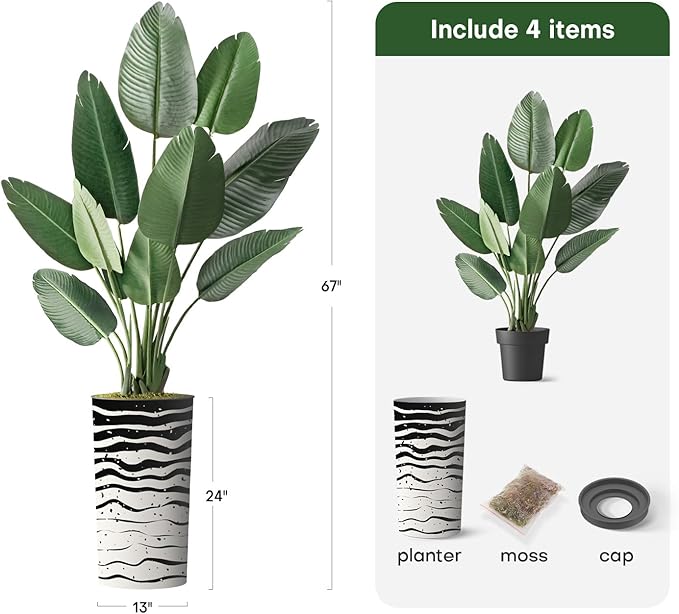 Artificial Tree in Contemporary Zebra Pattern Planter, Fake Bird of Paradise Silk Trees for Indoor and Outdoor Home Decoration - 67" Overall Tall (Plant Pot Plus Tree)
