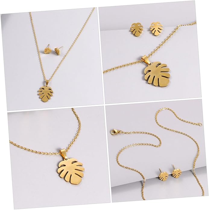 Monstera Leaf Jewelry for Women Dainty Lightweight Necklace and Earrings Trio Tropical Plant-inspired Accessories for Daily Wear Parties and