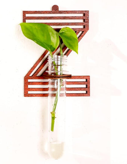 Wood Letter Wall Planter Terrariums Propagation Station with Test Tube Clear Flower Vase for Hydroponics Custom Vertical Garden Walnut DIY Home Decor Hanging Plant Holder Alphabet