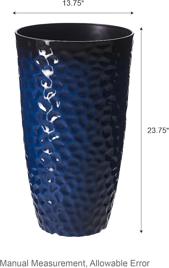 Glitzhome Set of 2 Tall Plastic Planters 23.75"H Eco-Friendly Honeycomb Textured Outdoor Indoor Garden Pots for Porch Patio, Large Modern Deck Plant Container with Easy Knock-out Drainage Holes, Blue