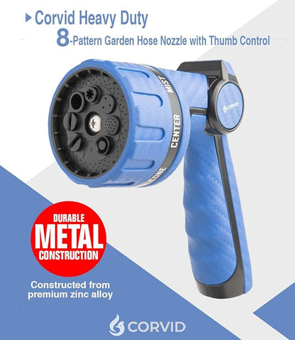 Heavy Duty 8-Pattern Garden Hose Nozzle with Thumb Control, Adjustable High-Pressure Watering Spray Nozzle with Ergonomic Handle - Perfect for Lawn & Garden, Car Wash, Pet Cleaning, and More