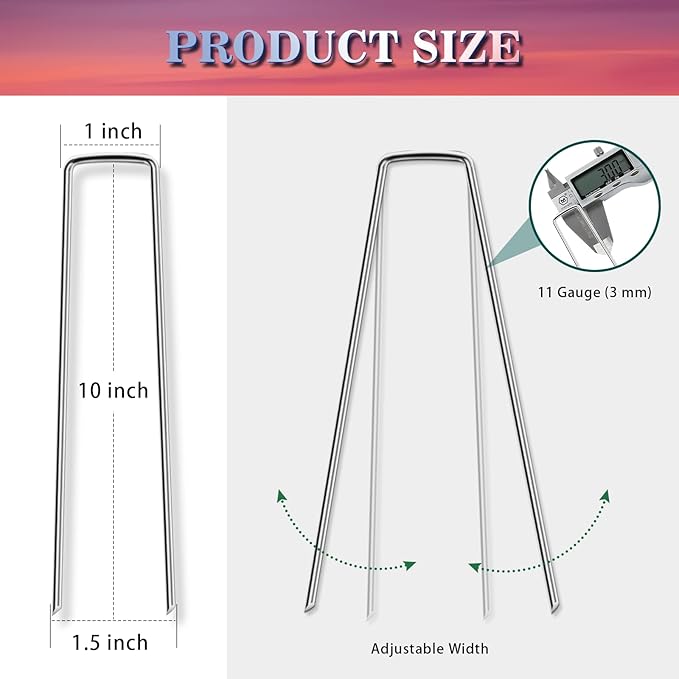 Gtongoko 50 Pack 10 Inch Galvanized Landscape Staples Garden Plant Cover Stakes 11 Gauge SOD Staples Ground Fence Stakes for Landscaping Securing Weed Barrier Fabric, Christmas Decorations