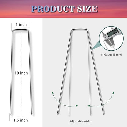 Gtongoko 50 Pack 10 Inch Galvanized Landscape Staples Garden Plant Cover Stakes 11 Gauge SOD Staples Ground Fence Stakes for Landscaping Securing Weed Barrier Fabric, Christmas Decorations