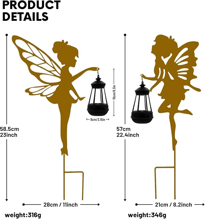 Solar Fairy Garden Decor Lights, 2 Packs, Metal Hanging Lanterns with Warm Solar Glow – Exquisite Gifts for Women, Mom, Friends(Rust-Colored Fairy Hanging Lantern)