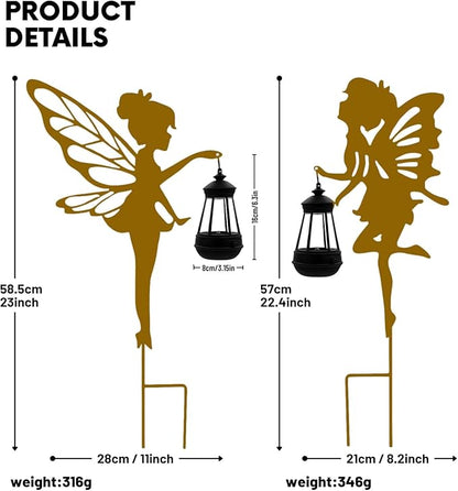 Solar Fairy Garden Decor Lights, 2 Packs, Metal Hanging Lanterns with Warm Solar Glow – Exquisite Gifts for Women, Mom, Friends(Rust-Colored Fairy Hanging Lantern)