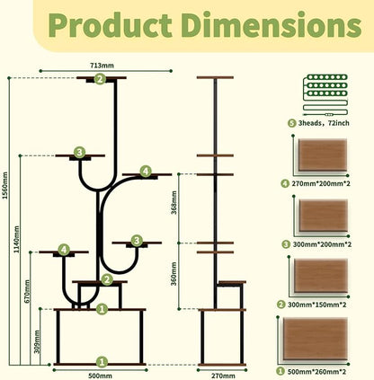 Plant Stand Indoor, 8-Tiered Corner Plant Rack Indoor with grow light, 61.42" metal Plant display shelves, Tree-Shaped Flower Ladder for Home, Patio, Living room