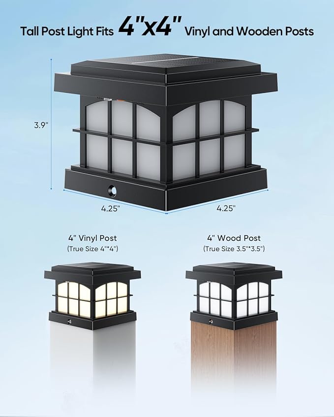 PARTPHONER RGBCW Solar Post Cap Lights 12-Pack, 9 Colors 3 Modes Fence Cap Lights, Bright Solar Outdoor Waterproof LED Deck Lighting for Fence Garden Deck Patio Porch Decor 4x4 Vinyl/Wood, Black