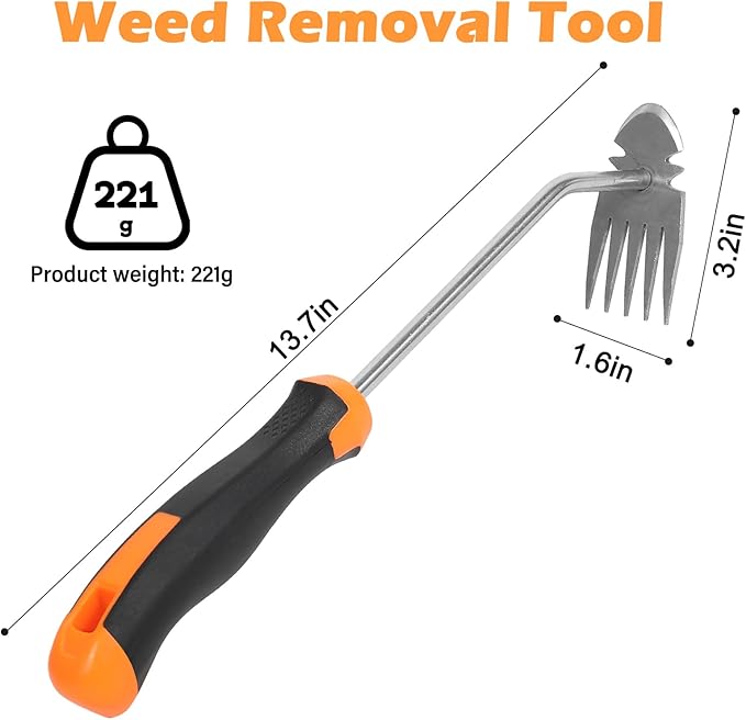 Weed Removal Tool, 2025 New Garden Weeding Tools Manganese Steel Hand Weeder Tool with Handle, 5 Teethes Dual Purpose Manual Weeders Tool Weed Tool for Garden (Rubber Handle)