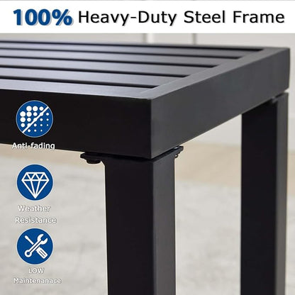 Black Outdoor Backless Bench for Garden, Set of 2, Metal Outdoor Bench Weatherproof, Patio Benches for Outdoors, Benches Seat for Backyard, Porch, Plant Stand and Holder