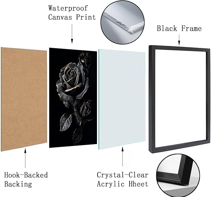 Black Bathroom Wall Art Prints Modern Framed Wall Art Decor Black Gold Flowers Wall Art Decorations Canvas Art Wall Decor Wall Pictures for Bathroom Botanical Hallway Over Bed Wall Art Decor 8x10 Ins
