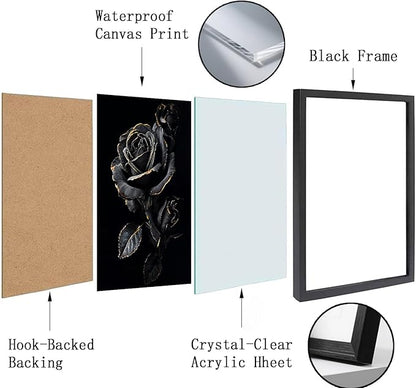 Black Bathroom Wall Art Prints Modern Framed Wall Art Decor Black Gold Flowers Wall Art Decorations Canvas Art Wall Decor Wall Pictures for Bathroom Botanical Hallway Over Bed Wall Art Decor 8x10 Ins