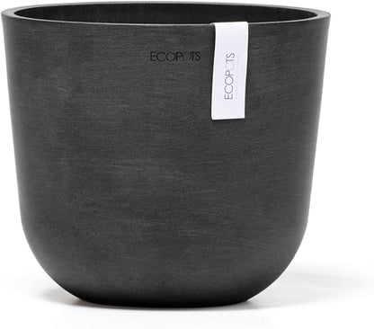 Ecopots Oslo Durable Modern Round Indoor/Outdoor Recycled-Based Composite Flower Pot Planter, Dark Grey, 17.75"