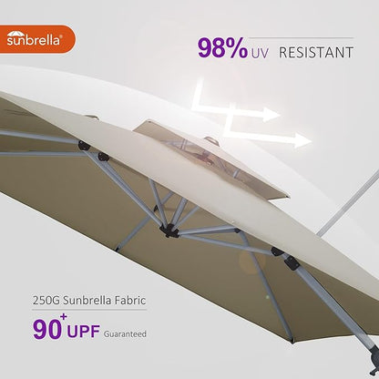 PURPLE LEAF 10ft Cantilever Outdoor Patio Umbrella Large Heavy Duty 360° Rotation Double Top Offset Rectangular Umbrellas for Backyard Deck Pool, Spectrum Sand