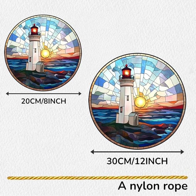Acrylic Stained Window Hanging Sea Lighthouse Acrylic Decoration for Indoor Outdoor Home Bar Office Garden Plastic Ornament Decor 8x8 Inch