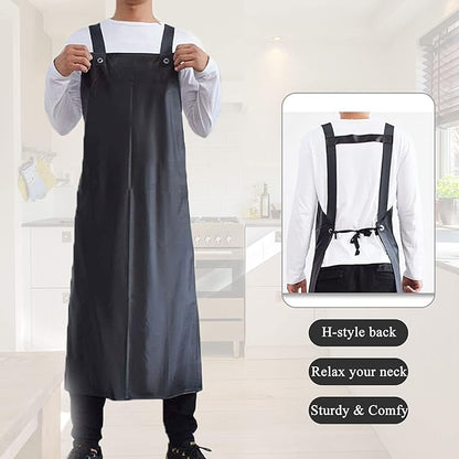 Waterproof Rubber Apron-43 Vinyl Waterproof Apron, Chemical Resistant Work Apron for Dishwashing,Dog Grooming,Cleaning,Butcher MD006-Black