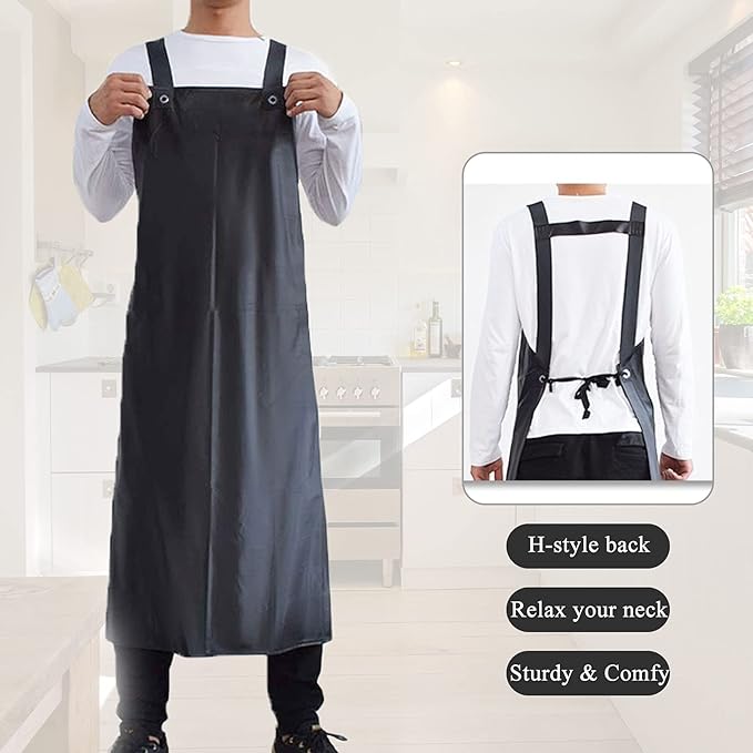 Waterproof Rubber Vinyl Apron, Chemical Resistant Apron, Unisex Work Apron MD006-Black*3