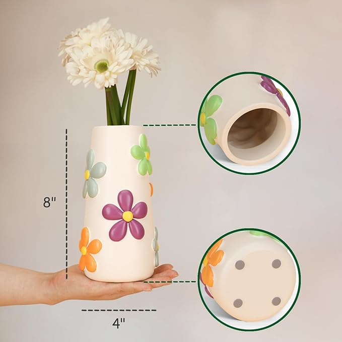 GUGUGO Colorful 8 Inch Tall Vases, Cute Vases for Flowers,Unique Flower Vase for Decor, Decorative Vase for Centerpieces, Boho Home Decor Aesthetic (C)