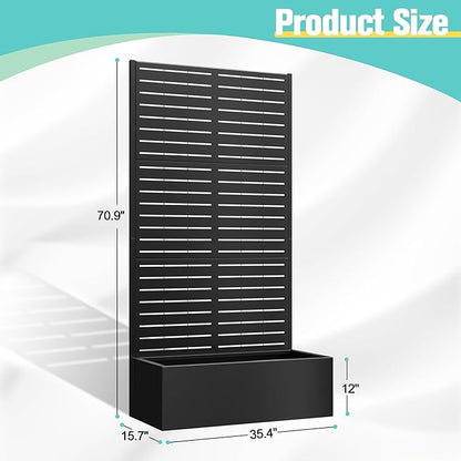 71"x35"x16" Metal Planter Box with Trellis Raised Garden Bed, Trellis with Planter Box & Privacy Screen, Outdoor Raised Garden Bed for Climbing Plants, Vegetable, Vines (Black, Louvered)
