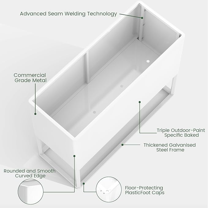 Modern Raised Metal Planter Box with Stand,38"L x 15"W x 30.5"H Outdoor Rectangular Planter,Durable All-Weather Use Elevated Planter for Commercial Patio, Balcony & Porch | Rounded Corner Design