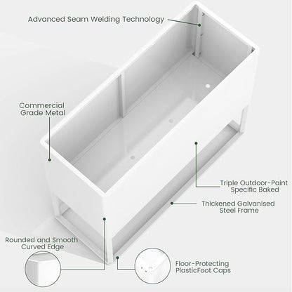 Modern Raised Metal Planter Box with Stand,38"L x 15"W x 30.5"H Outdoor Rectangular Planter,Durable All-Weather Use Elevated Planter for Commercial Patio, Balcony & Porch | Rounded Corner Design