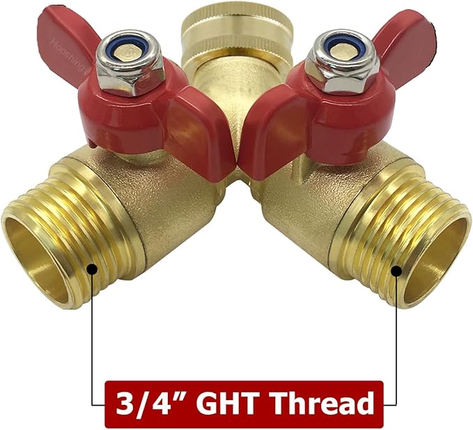 Hooshing Brass Garden Hose Splitter 3/4" GHT Hose Y Splitter 2 Valves Water Hose Faucet Adapters with Washers