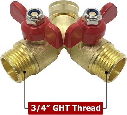 Hooshing Brass Garden Hose Splitter 3/4" GHT Hose Y Splitter 2 Valves Water Hose Faucet Adapters with Washers