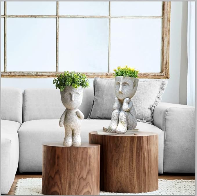 Large Face Head Planter Pots for Indoor Outdoor Plants Unique Flower Pots Succulent Planter with Drainage Hole Tree Man Resin