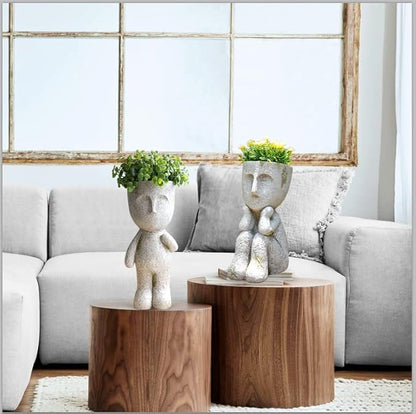 Large Face Head Planter Pots for Indoor Outdoor Plants Unique Flower Pots Succulent Planter with Drainage Hole Tree Man Resin